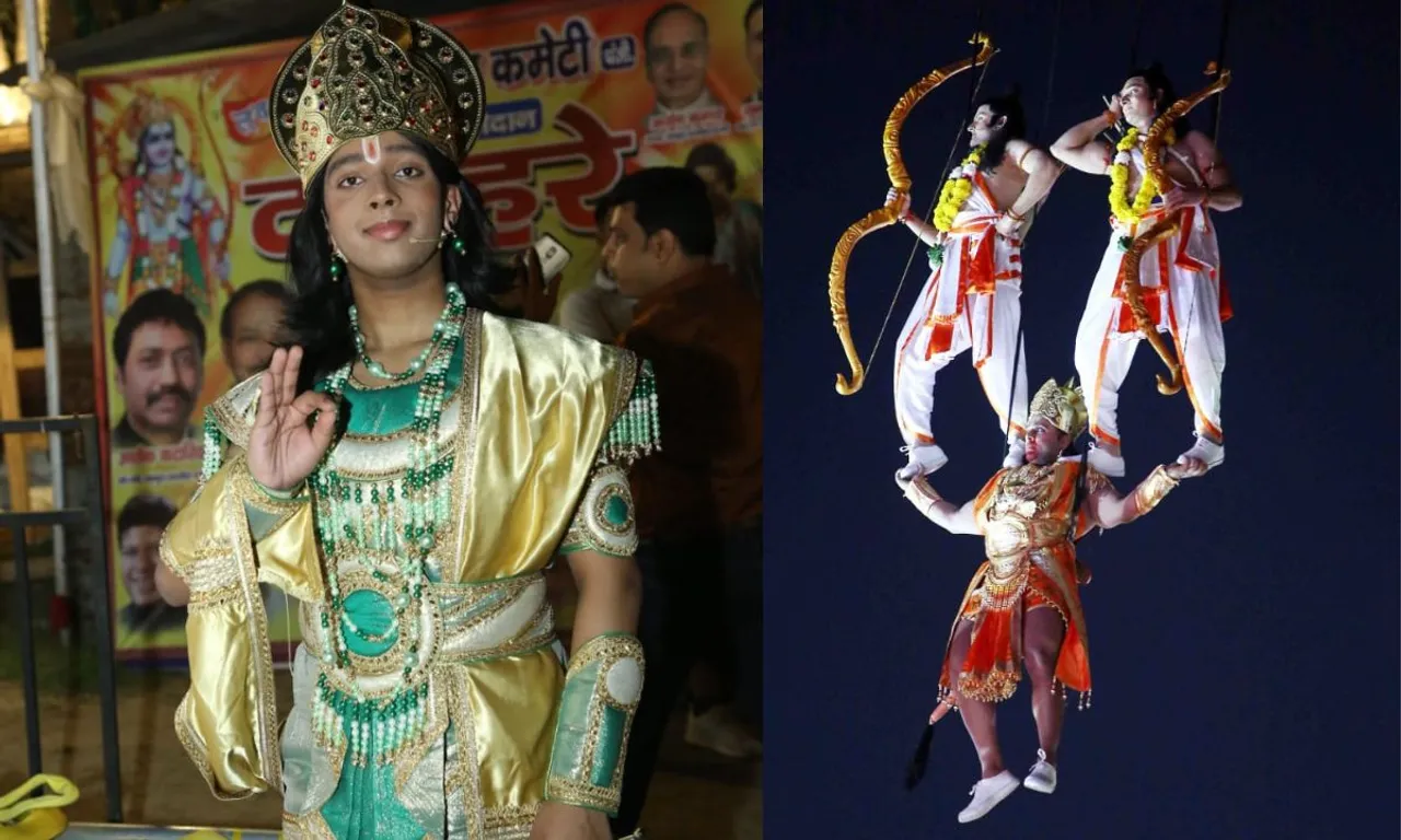 Luv Kush Ramlila में गगन चुम्बी क्रेनो से 200 फीट की ऊंचाई पर आकाश मार्ग से संजीवनी लाए बजरंगबली