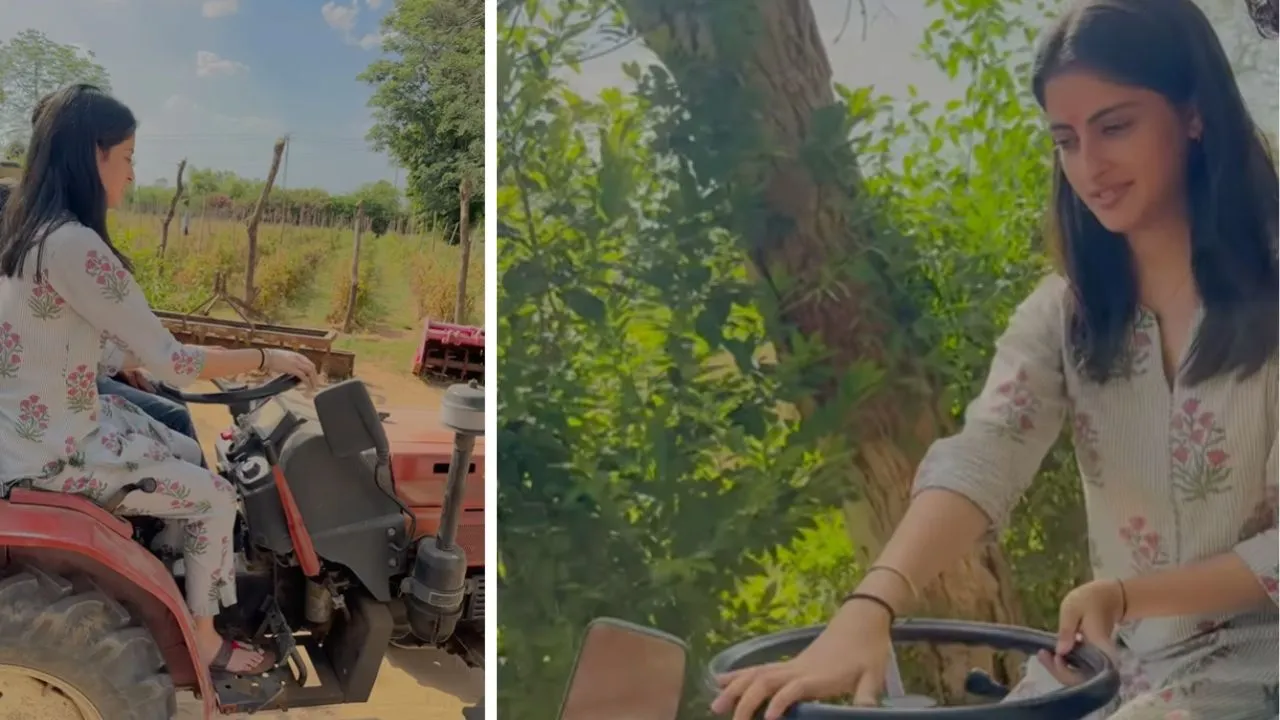 Amitabh Bachchan's granddaughter Navya Naveli Nanda drives a tractor in a Gujarat village