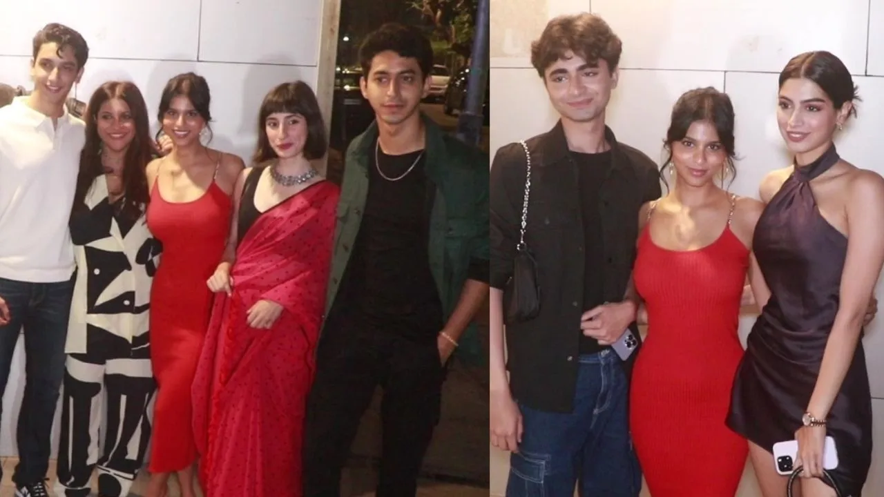 suhana_khan_khushi_kapoor_agastya_nanda_look_glamorous_with_zoya_akhtar_at_the_archies_wrap_party