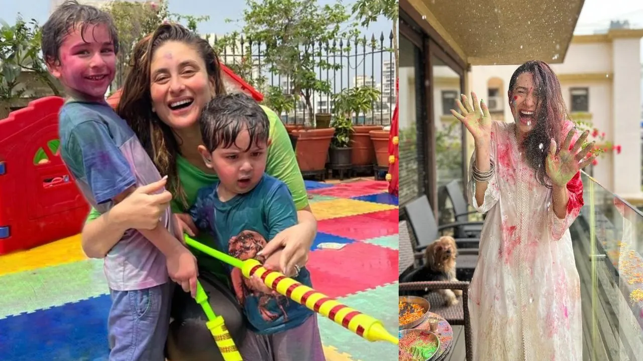 Holi celebrations: Kareena Kapoor, Karisma Kapoor, Taimur and Jeh get drenched in Holi colors