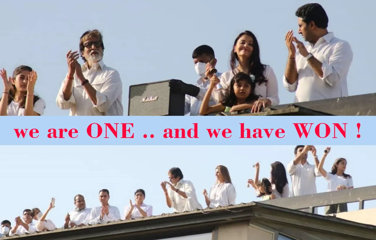 अमिताभ बच्चन ने अपने परिवार संग योद्धाओ को किया सलाम , कहा - हम एक है और हम जीत गए