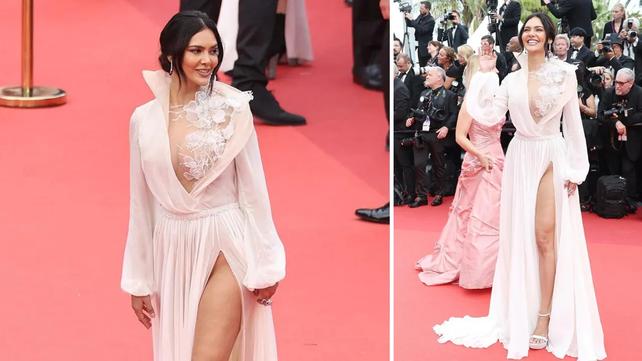 Cannes Film Festival 2023 Esha Gupta debuts in white gown with slit