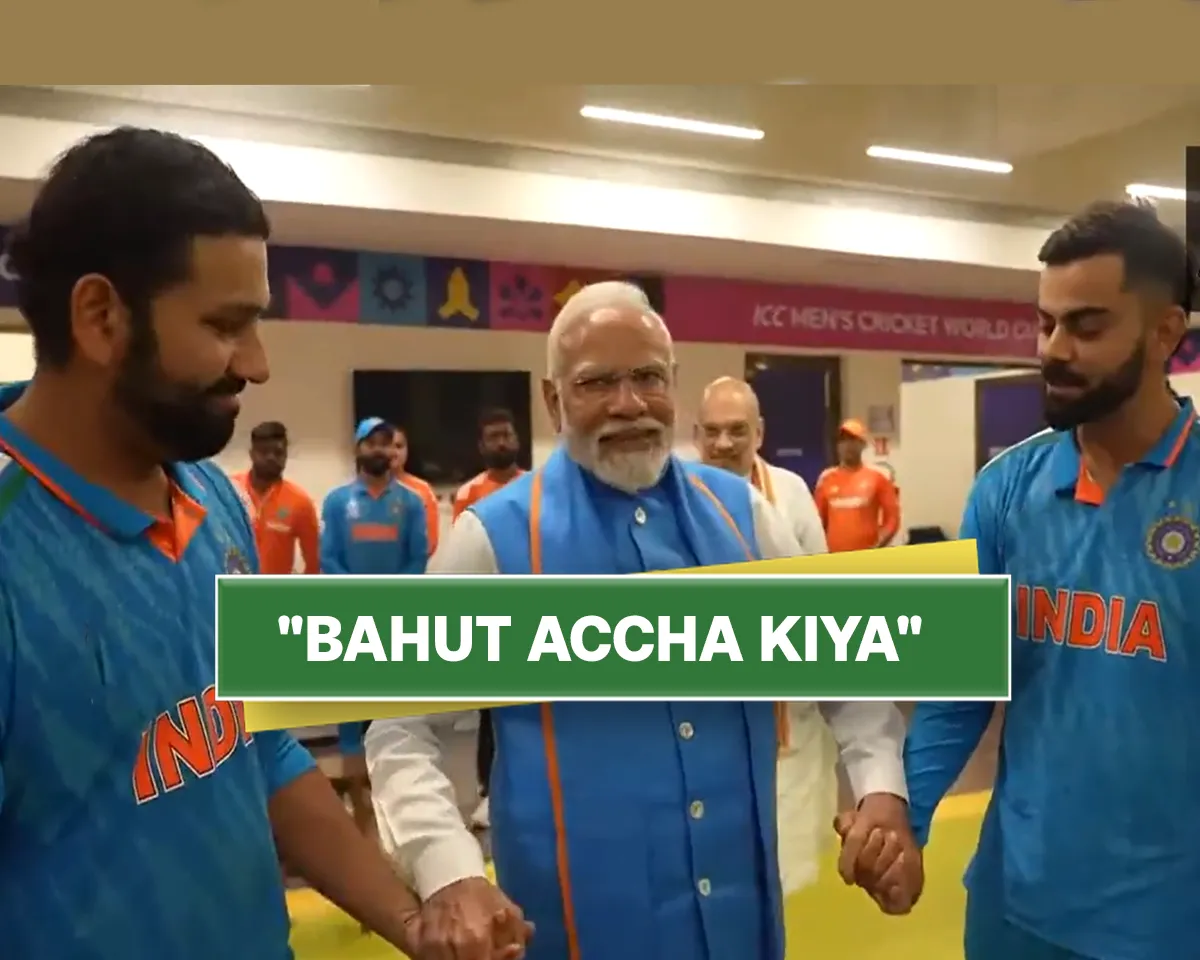 PM Narendra Modi visits India's dressing room