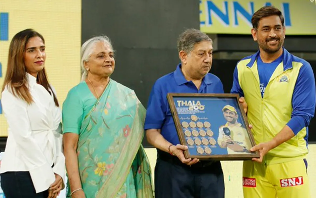 CSK owner with MS Dhoni (Source - Twitter)