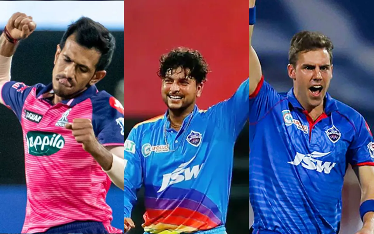 Yuzvendra Chahal, Kuldeep Yadav and Anrich Nortje (Source - Twitter)