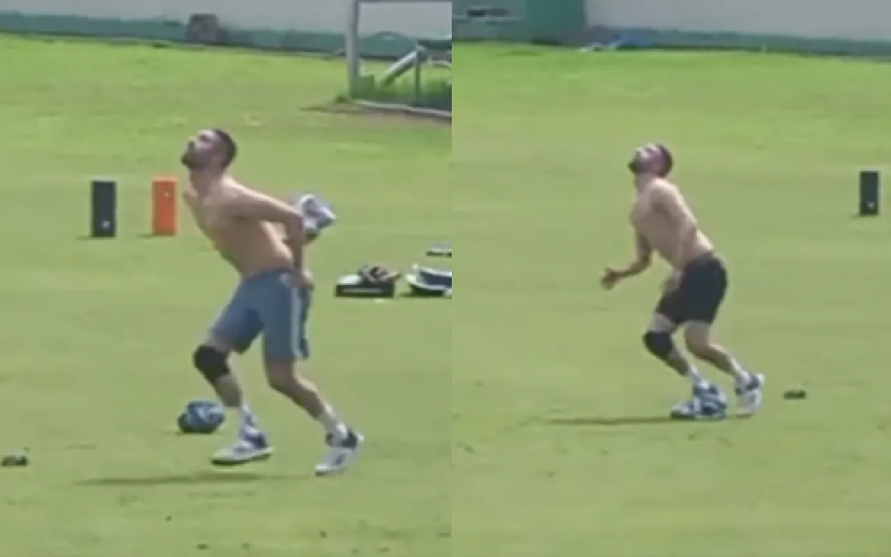 'Real match me karro to maja aae'- Mark Wood removes pants and shirt while taking a catch in training session