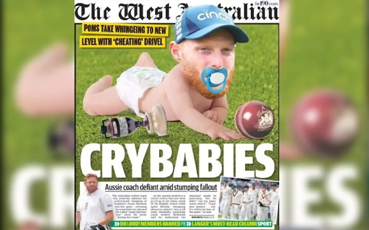 ' Ab ye jyada ho rha hai' - Fans react as Australian newspaper mocks Ben Stokes as 'crybaby' in nappies following their 2nd Ashes Test win