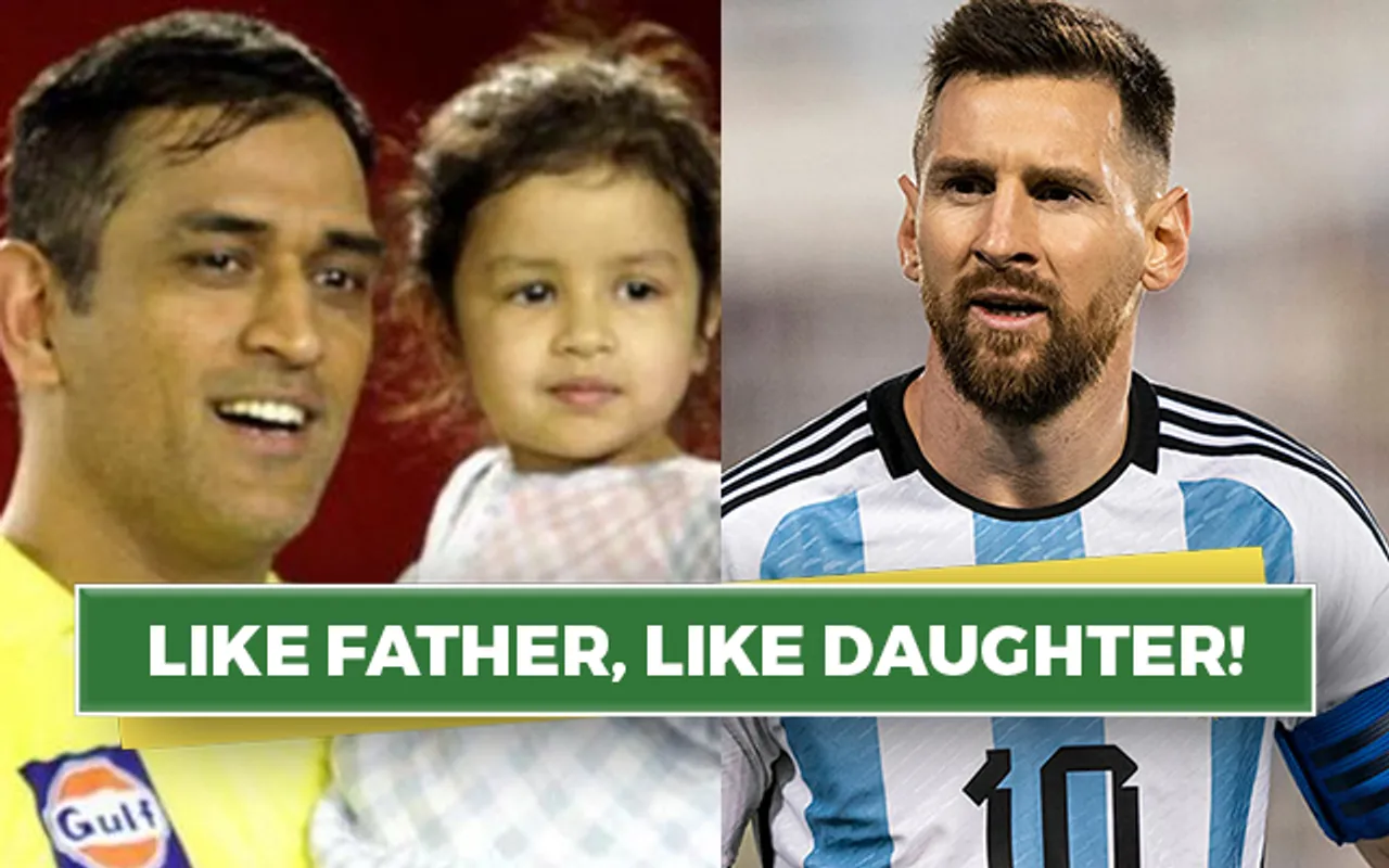 MS Dhoni, Ziva Dhoni and Lionel Messi (Source - Twitter)