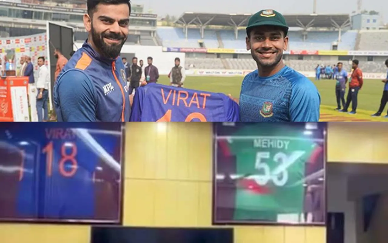 Virat Kohli and Mehidy Hasan Miraz (Source - Twitter)