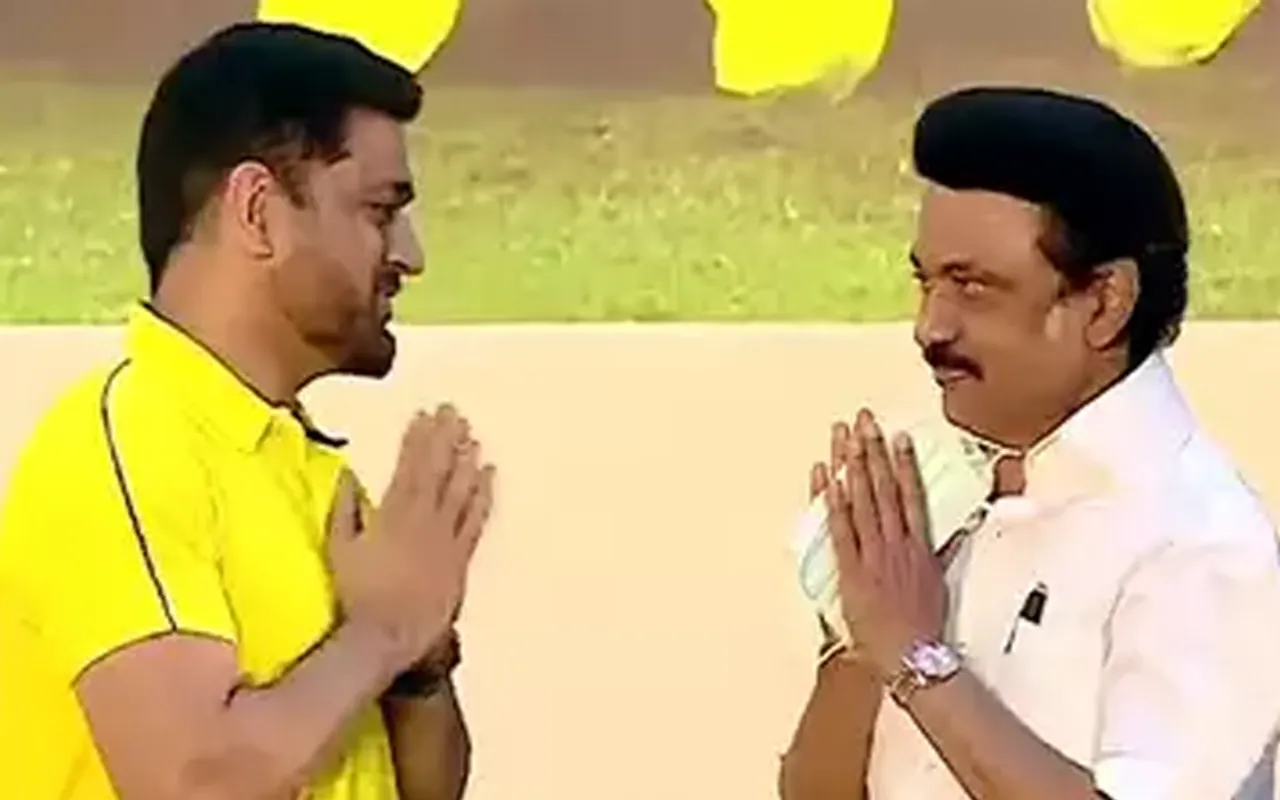 MS Dhoni with MK Stalin