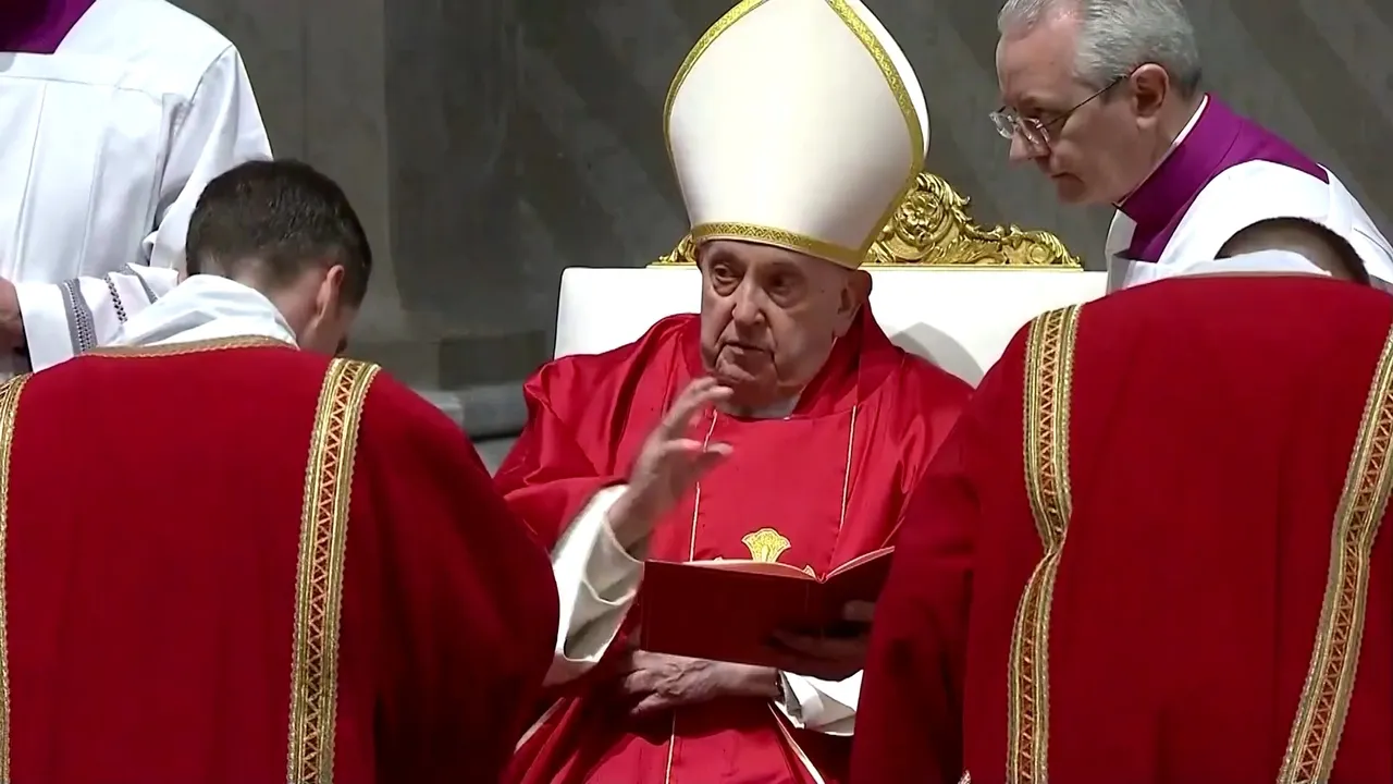 Pope Francis presiding over the Good Friday Passion of the Lord service