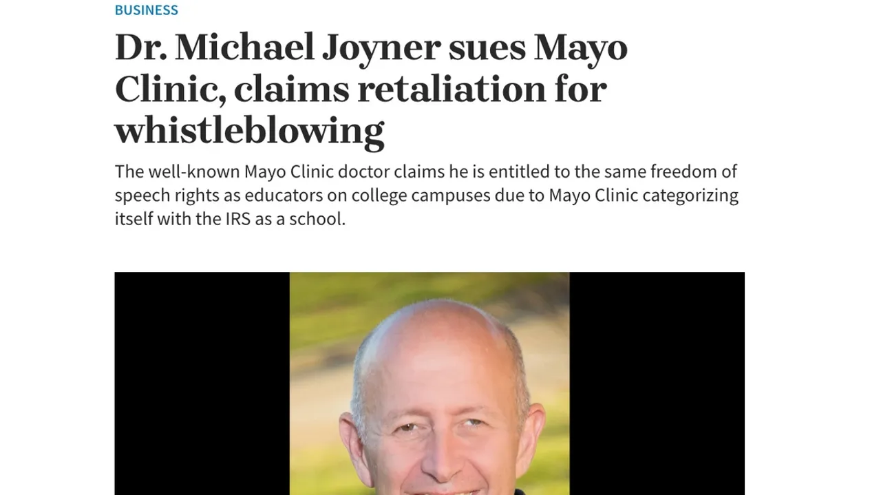 Mayo Clinic Faces Lawsuit Over Alleged Suppression of Physician's Speech