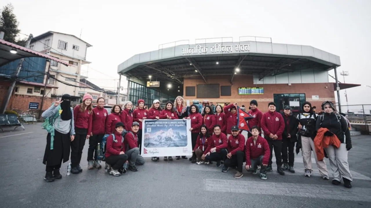 All women Nepali team near Mt Everest base camp to draw attention towards climate change on March 8