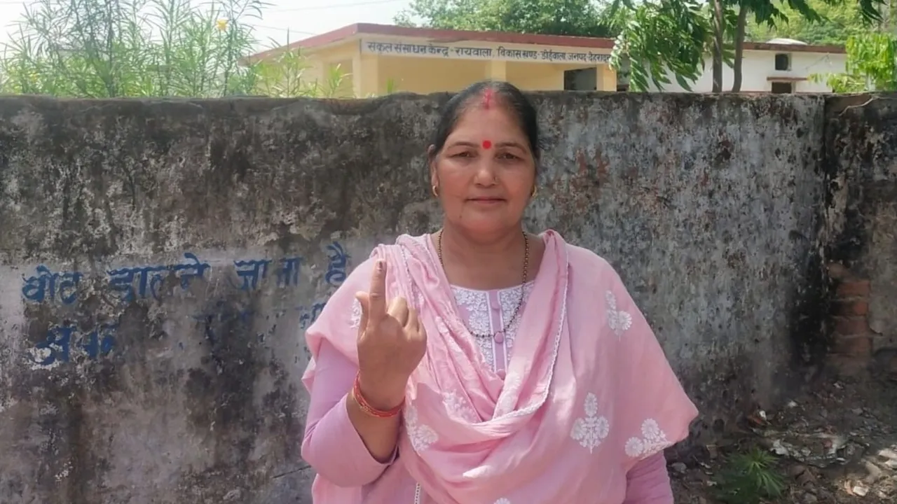 A woman elector after casting her vote in Haridwar Lok Sabha constituency, Uttarakhand