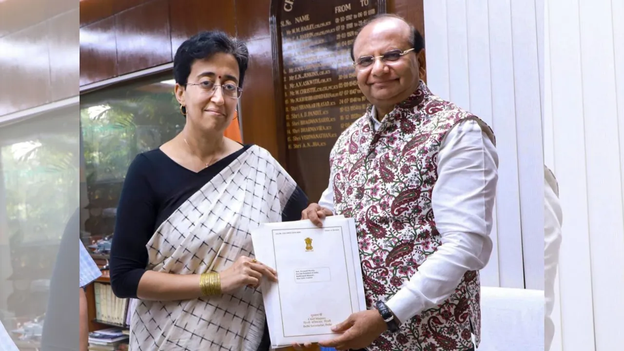 AAP legislative party leader Atishi meets Lt Governor V K Saxena to stake claim for forming a new government, in New Delhi, Tuesday, Sept. 17, 2024.