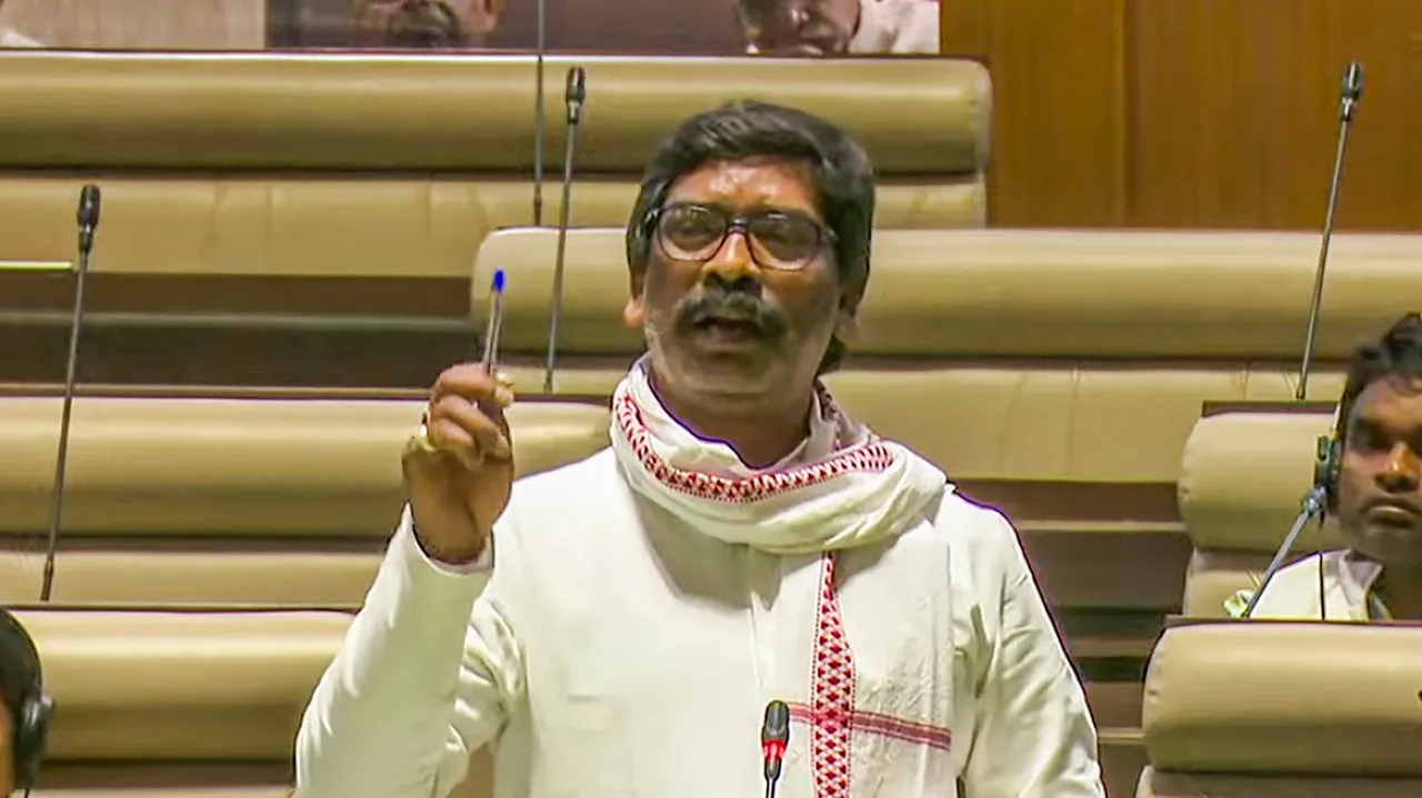 Former Jharkhand chief minister and JMM leader Hemant Soren speaks during a special session of the Jharkhand assembly