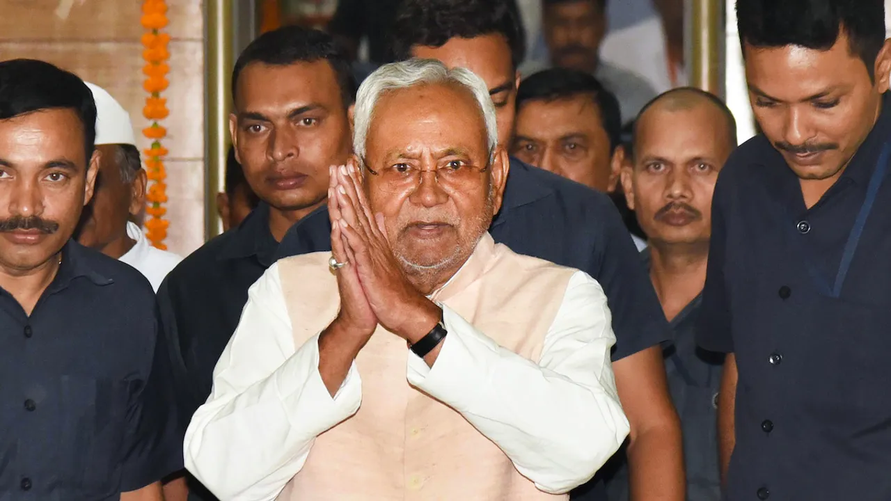 Nitish Kumar leaves after the Winter session of the state Assembly, in Patna, Tuesday, Nov. 7, 2023.