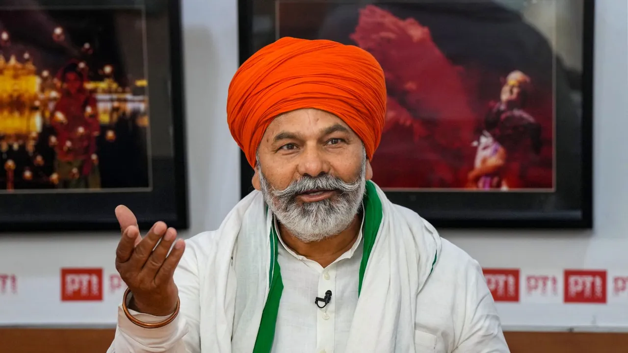 Farmer leader Rakesh Tikait during an interview with PTI, in New Delhi, Tuesday, April 16, 2024