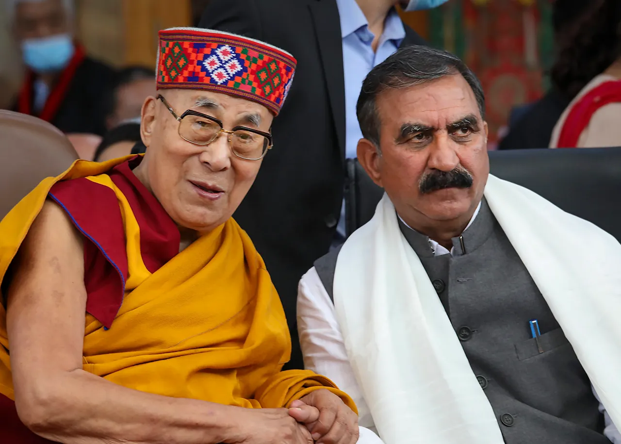 Himachal Pradesh CM Sukhvinder Singh Sukhu greets Tibetan spiritual leader Dalai Lama on the occasion of his 88th birthday at the Tsuglagkhang complex, in Dharamsala