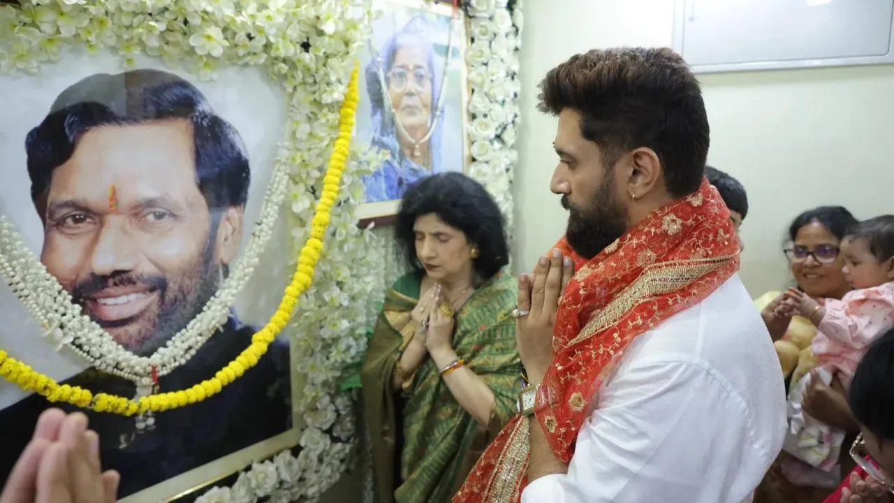 Lok Janshakti Party (LJP) President and NDA candidate from Hajipur constituency Chirag Paswan with his mother before filing his nomination for the Lok Sabha elections, in Patna, Thursday, May 2, 2024