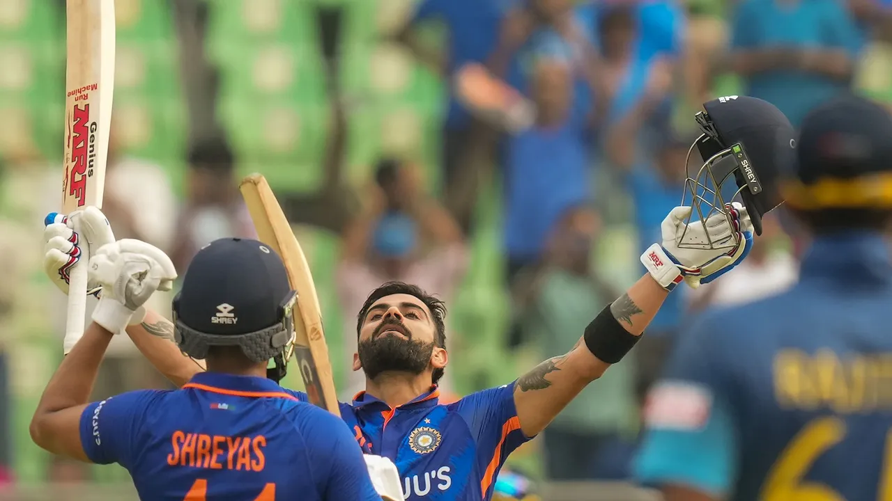 Virat Kohli celebrates century against Sri Lanka