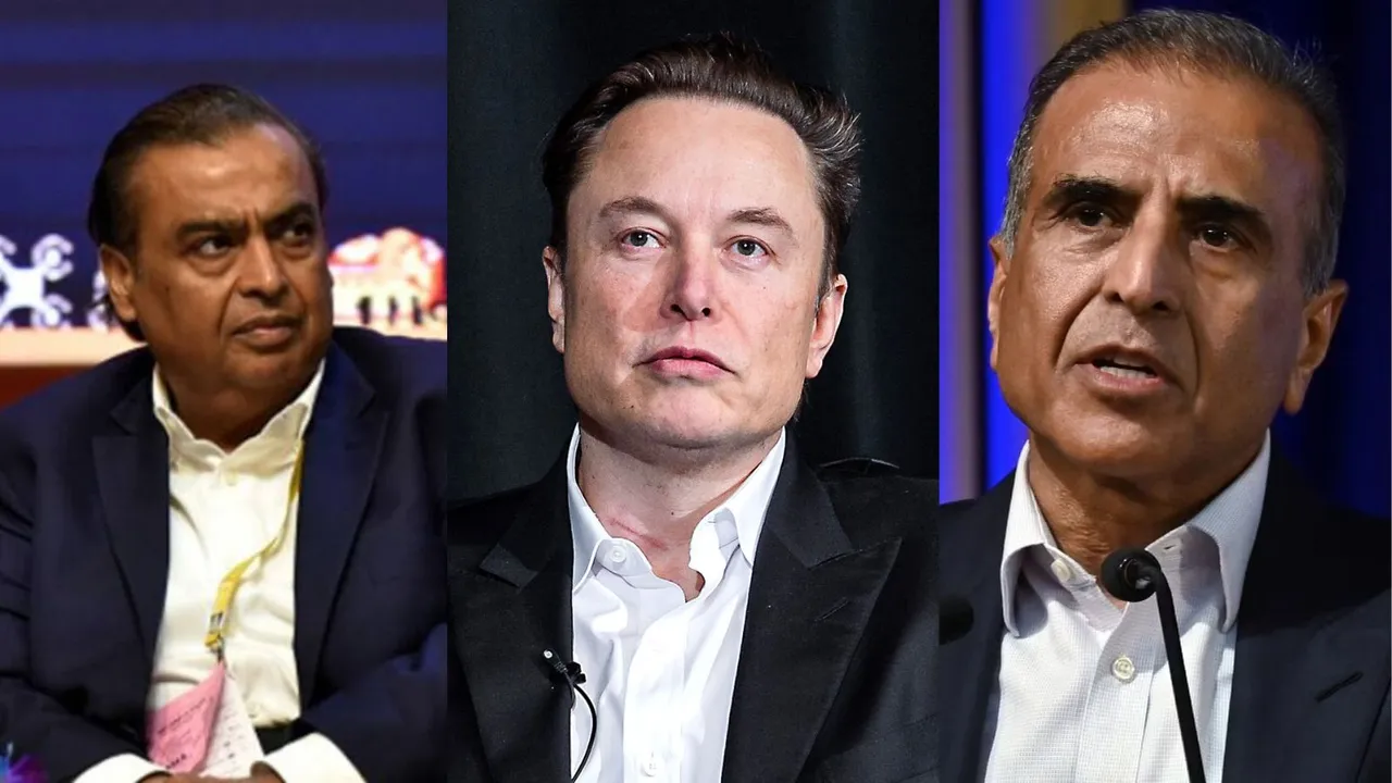 Mukesh Ambani Elon Musk Sunil Bharti Mittal Starlink Airtel Reliance Jio