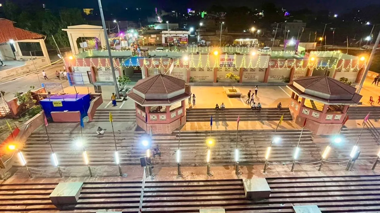 A Ganga ghat is seen illuminated during the Chhath festival, in Patna, Wednesday, Nov. 6, 2024.