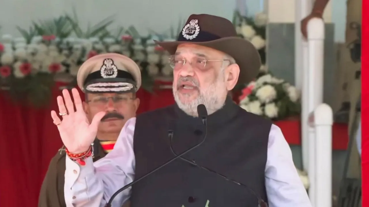 Union Home Minister Amit Shah addresses the 60th Border Security Force (BSF) Foundation Day parade ceremony, in Jodhpur, Rajasthan, Sunday, Dec. 8, 2024.