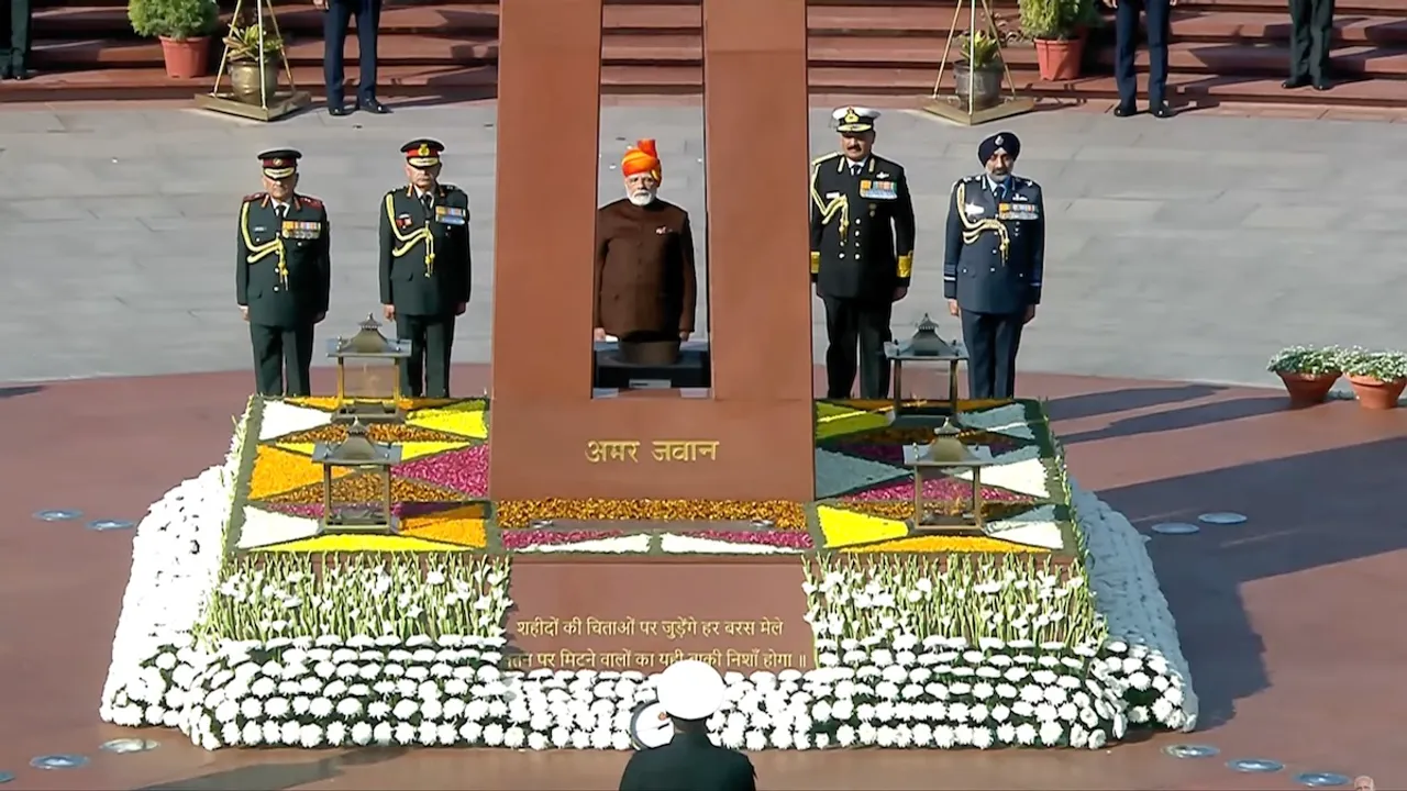 Narendra Modi at National War Memorial on Sunday, Jan 26, 2025.