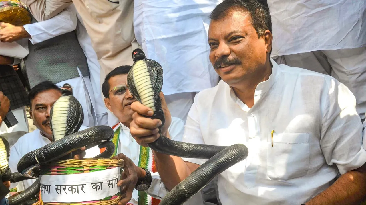 Madhya Pradesh Congress Snake Protest