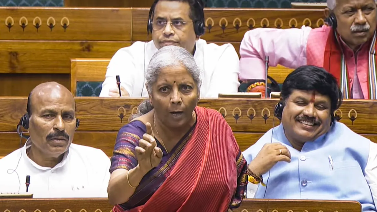 Union Finance Minister Nirmala Sitharaman speaks in the Lok Sabha during the Budget session of Parliament in New Delhi on Tuesday, March 11, 2025. 