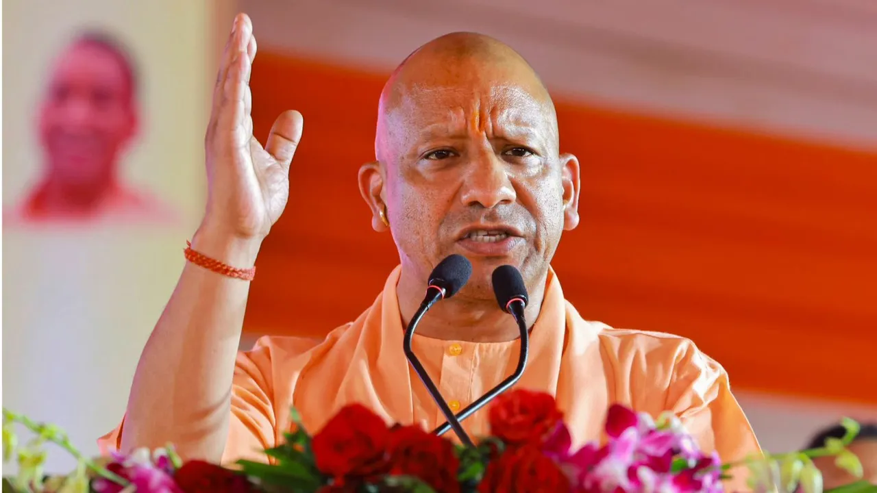 Uttar Pradesh Chief Minister Yogi Adityanath addresses during the inauguration program of joint credit camp of Jhansi and Chitrakoot division under the Chief Minister Youth Entrepreneur Development Campaign