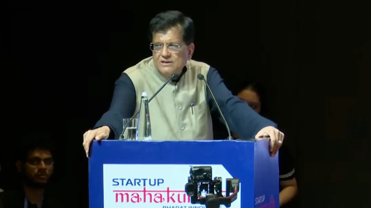 Piyush Goyal address Startup Mahakumbh at Bharat Mandapam on Thursday, April 4, 2025.