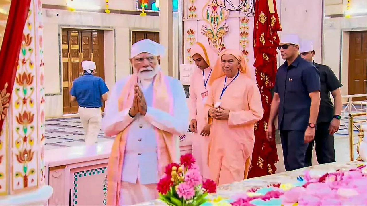 Prime Minister Narendra Modi performs 'pooja' at Shri Anandpur Dham in Madhya Pradesh.