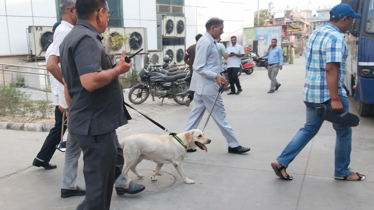 Security officials at Burari Hospital after it received bomb threat via e-mail, in New Delhi, Sunday, May 12, 2024.