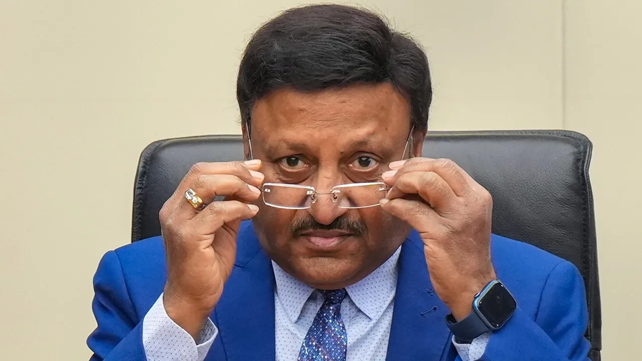 Chief Election Commissioner Rajiv Kumar during the signing of MoUs between Election Commission of India (ECI) and IBA, and ECI and postal department for voter awareness, in New Delhi, Monday, Feb. 26, 2024