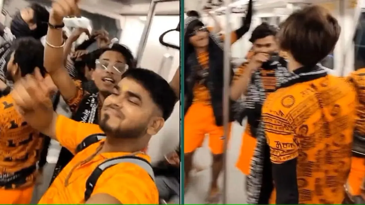 kanwariyas dancing in Delhi Metro