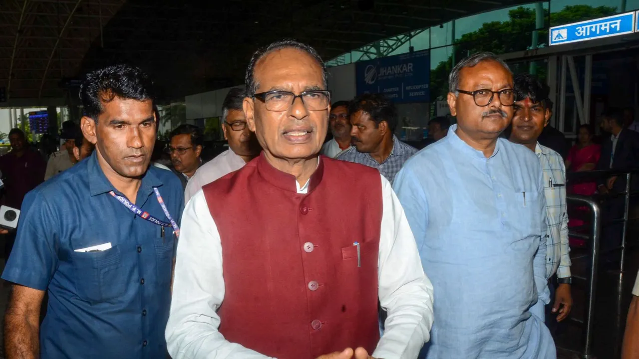 Union Minister and Jharkhand BJP election in-charge Shivraj Singh Chouhan arrives at Birsa Munda Airport, in Ranchi, Sunday, Sept. 8, 2024.