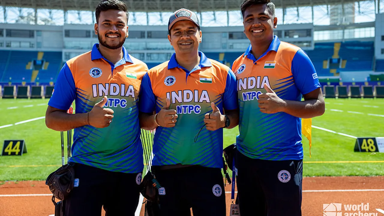 Trio of Abhishek, Prathamesh & Priyansh beat Netherlands team 238-231 in Final to win Gold medal in Compound Men Team event at Archery World Cup in Shanghai.