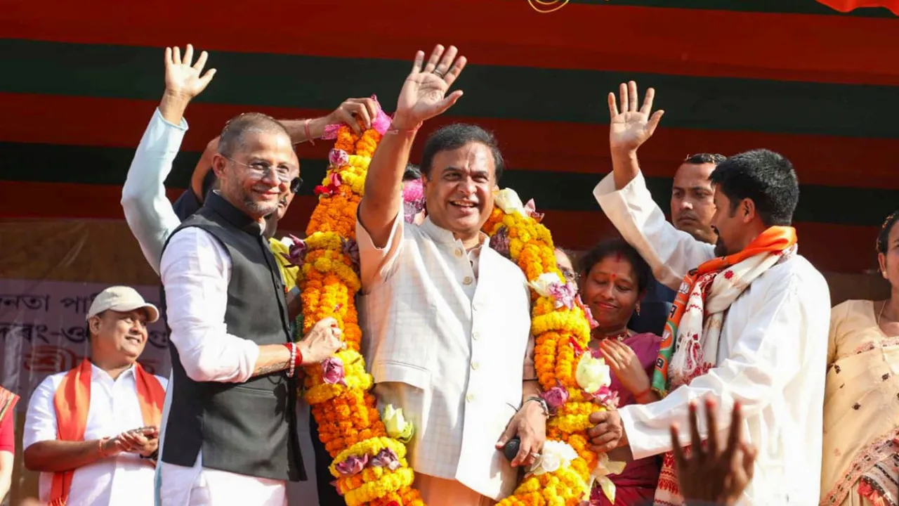 Assam Chief Minister Himanta Biswa Sarma during an election campaign rally at Kamalpur, ahead of the second phase of Lok Sabha elections, in Kamrup district, Wednesday, April 24, 2024