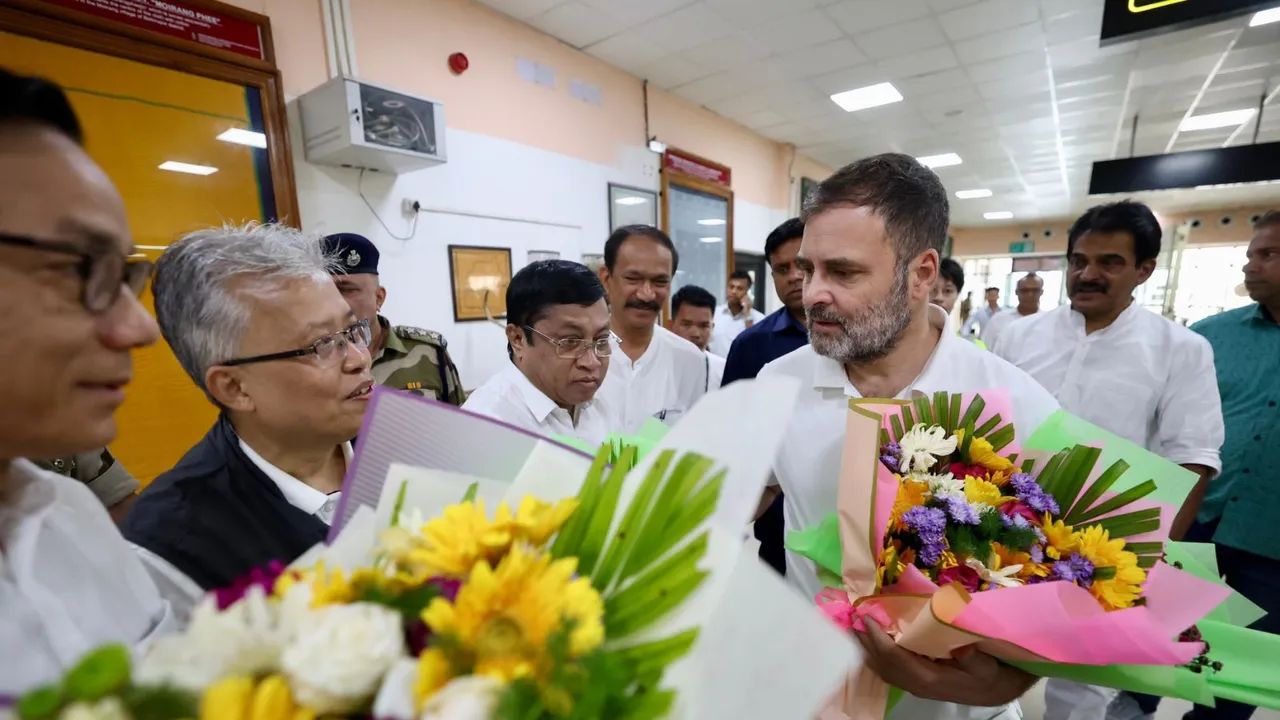 Congress leader Rahul Gandhi at Imphal airport, Manipur