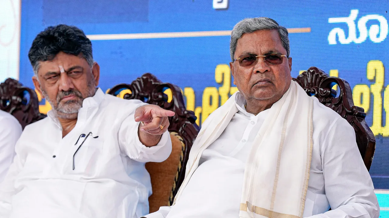 Karnataka Chief Minister Siddaramaiah and Deputy Chief Minister DK Shivakumar during the launch of new ambulances of the revamped '108' ambulance service
