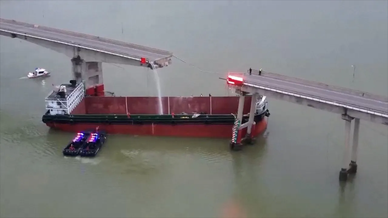 Container ship hits bridge in China’s Guangzhou city, two killed