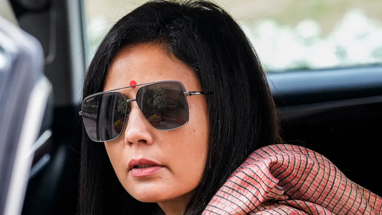 In this Monday, Feb. 6, 2023 file photo, TMC MP Mahua Moitra at Parliament House complex