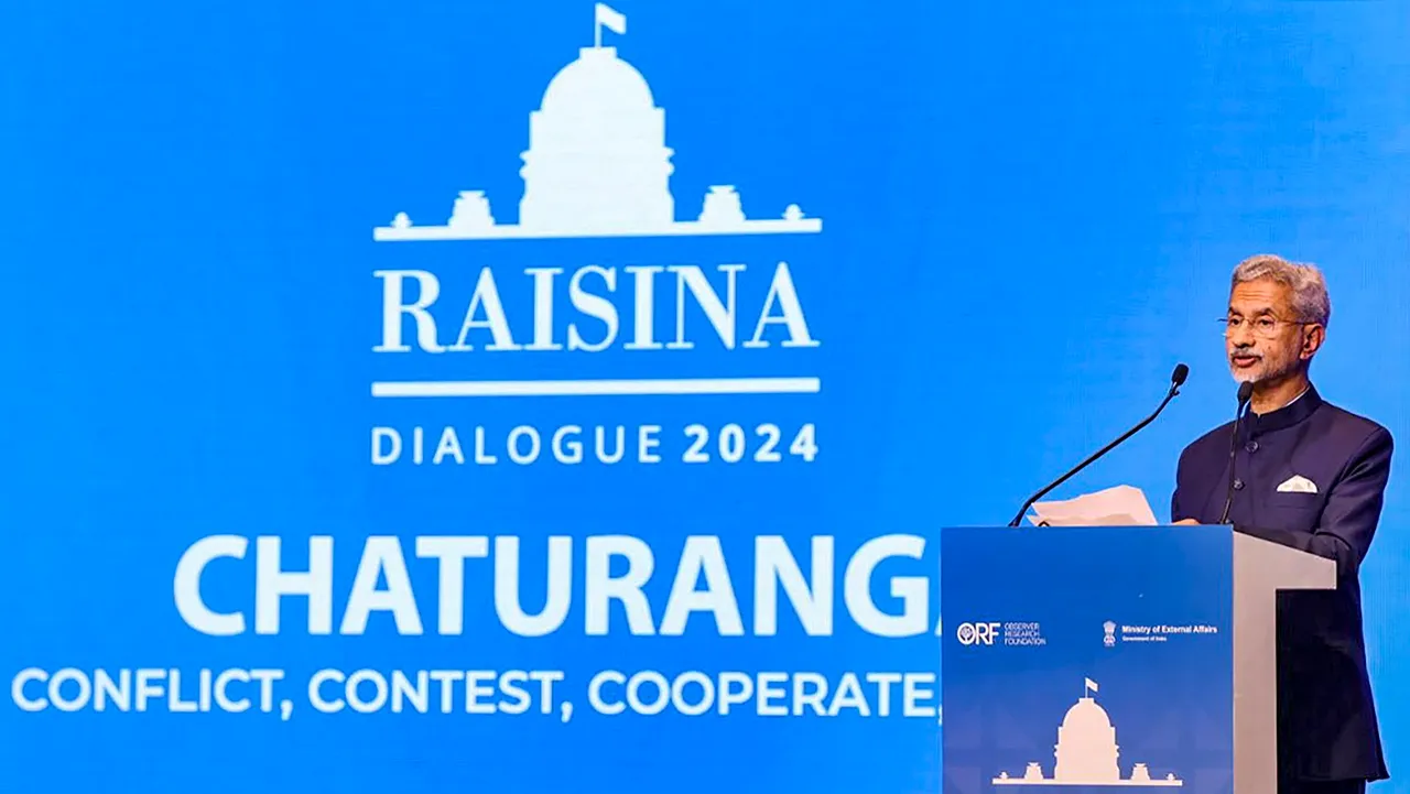 External Affairs Minister S. Jaishankar speaks during the Raisina Dialogue 2024, in New Delhi