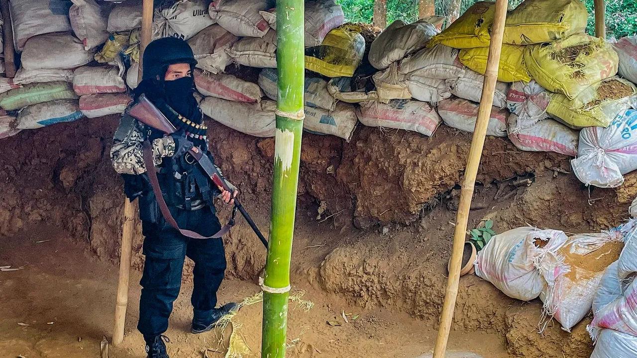 A 'village volunteer' stands guard at a bunker set up in conflict-hit Manipur