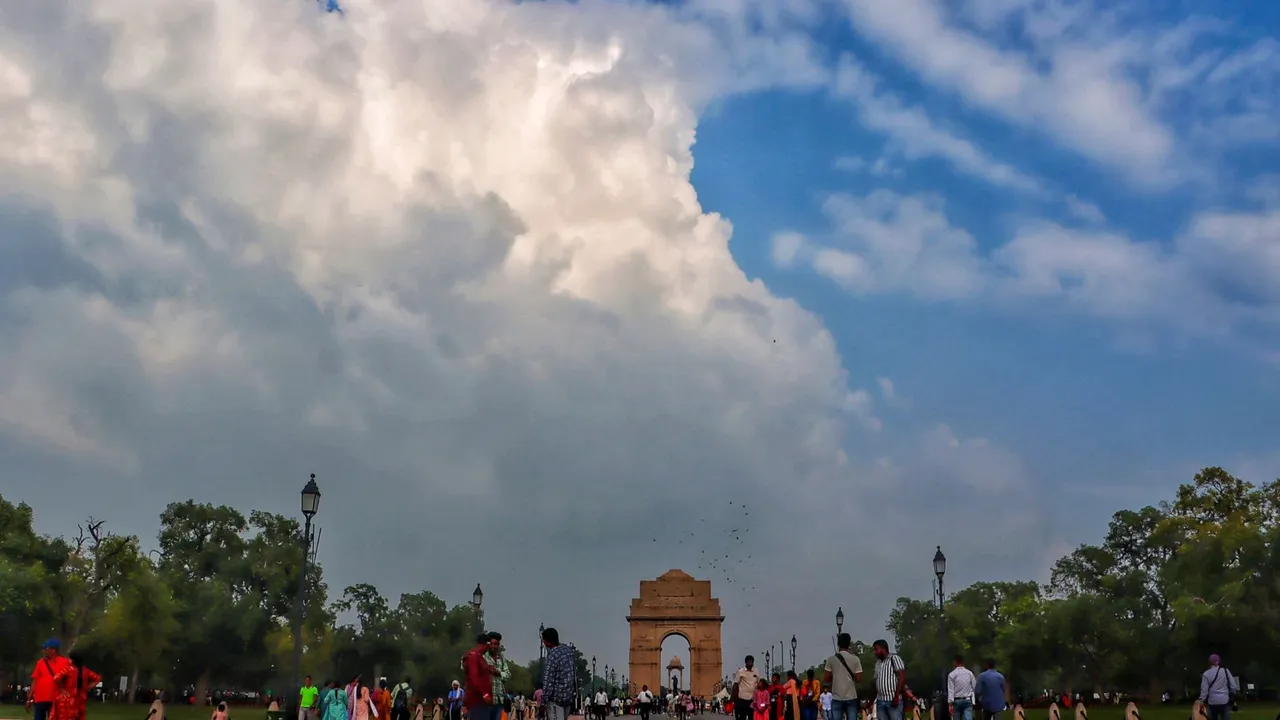 Cloudy sky seen, at India Gate in New Delhi