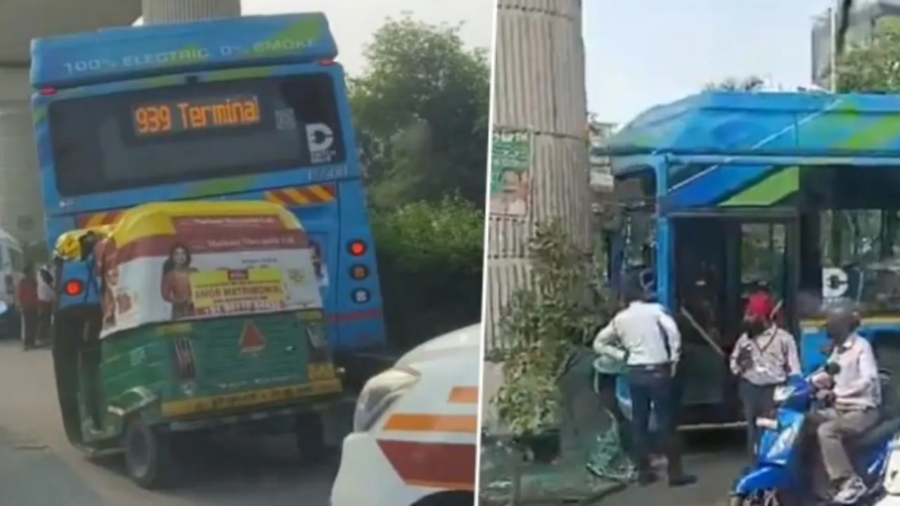 A DTC electric bus rammed into a metro pillar in west Delhi on Monday morning