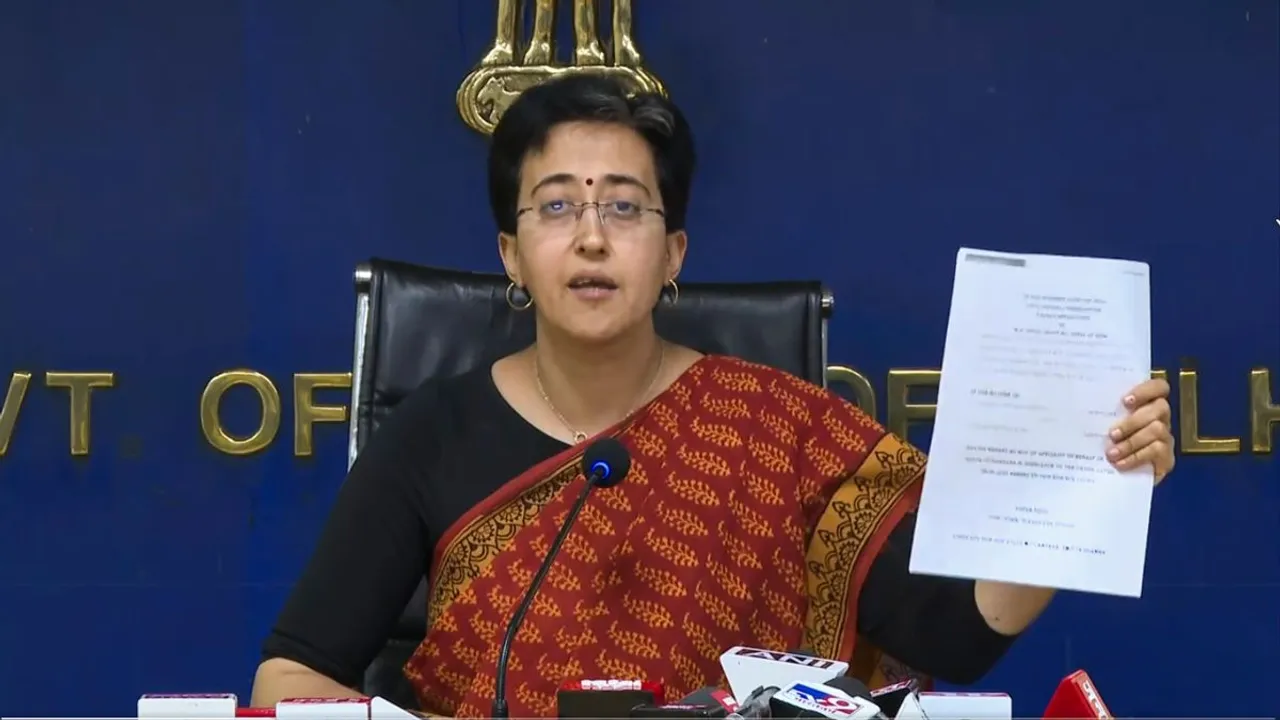 AAP leader Atishi addresses a press conference regarding Delhi's ongoing water crisis, in New Delhi, Tuesday, June 11, 2024