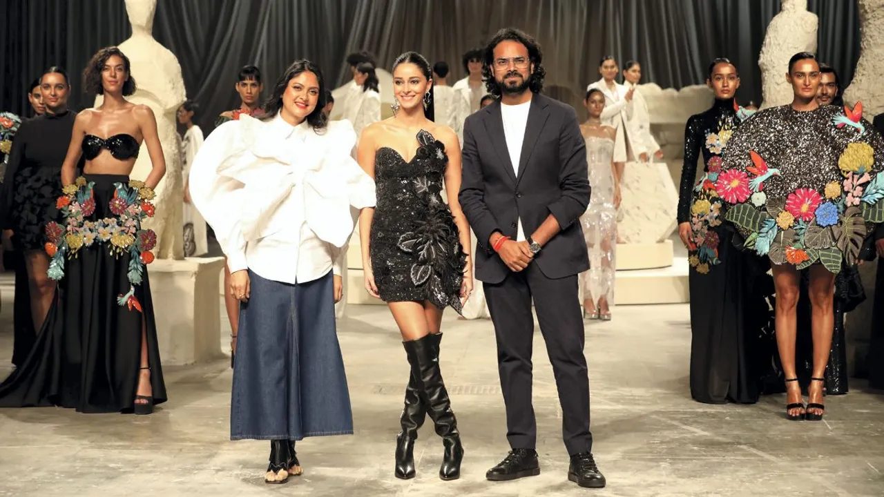 Ananya Pandey with designer Rahul Mishra at the  2024 Lakme Fashion Week